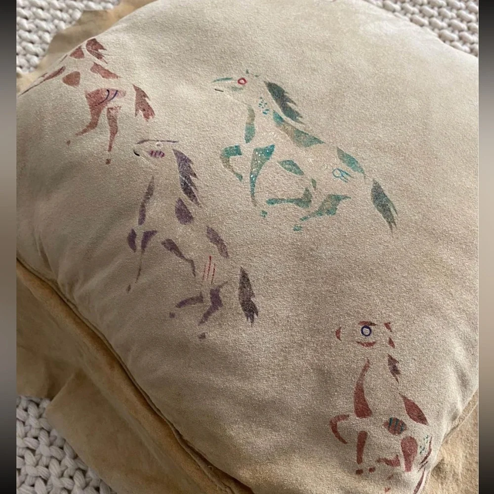 handmade hand painted Native America leather suede pillow indian pony horse OOAK - Picture 2 of 8